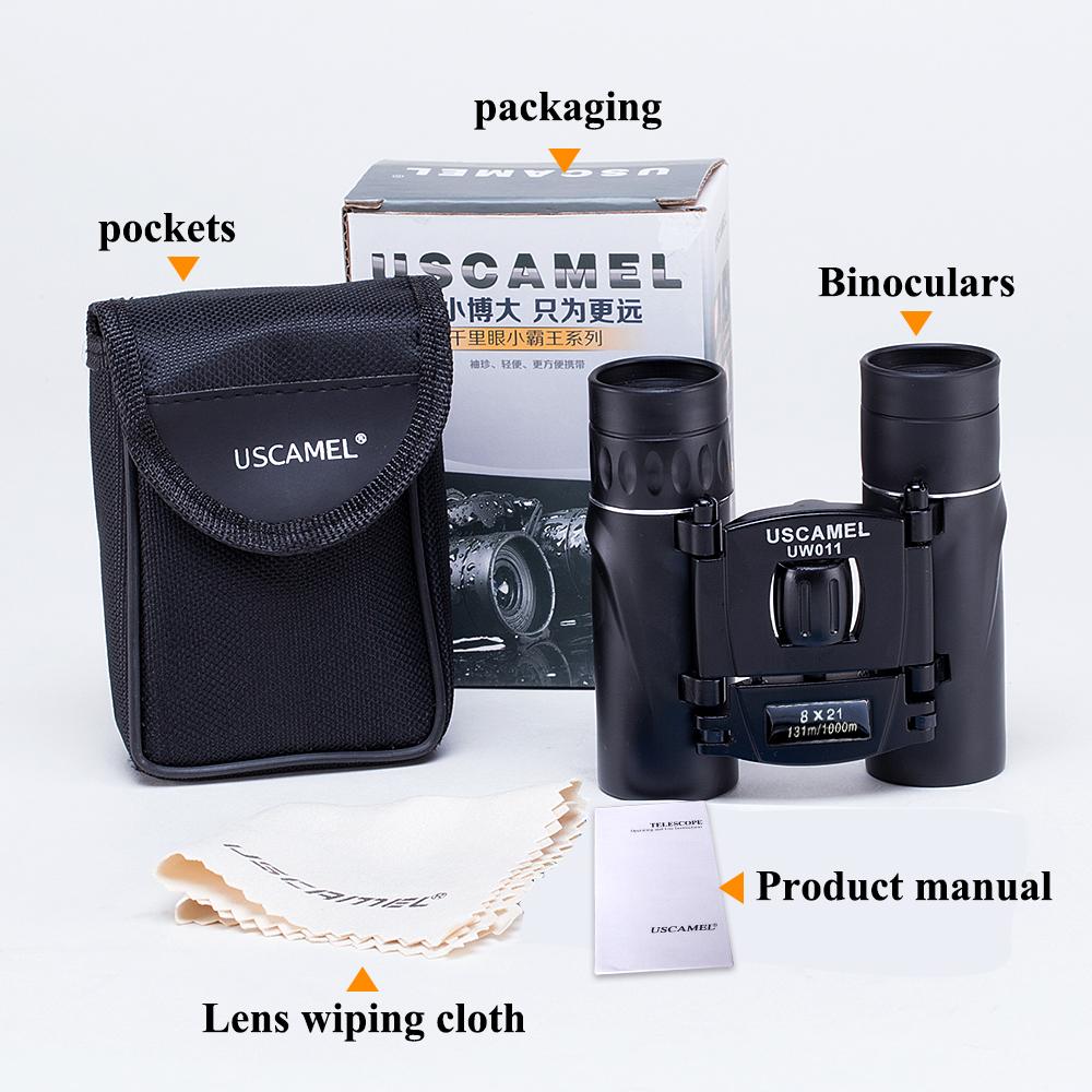 USCAMEL 8x21 Compact Zoom Binoculars Long Range 3000m Folding HD Powerful Mini Telescope Bak4 FMC Optics Hunting Sports Black