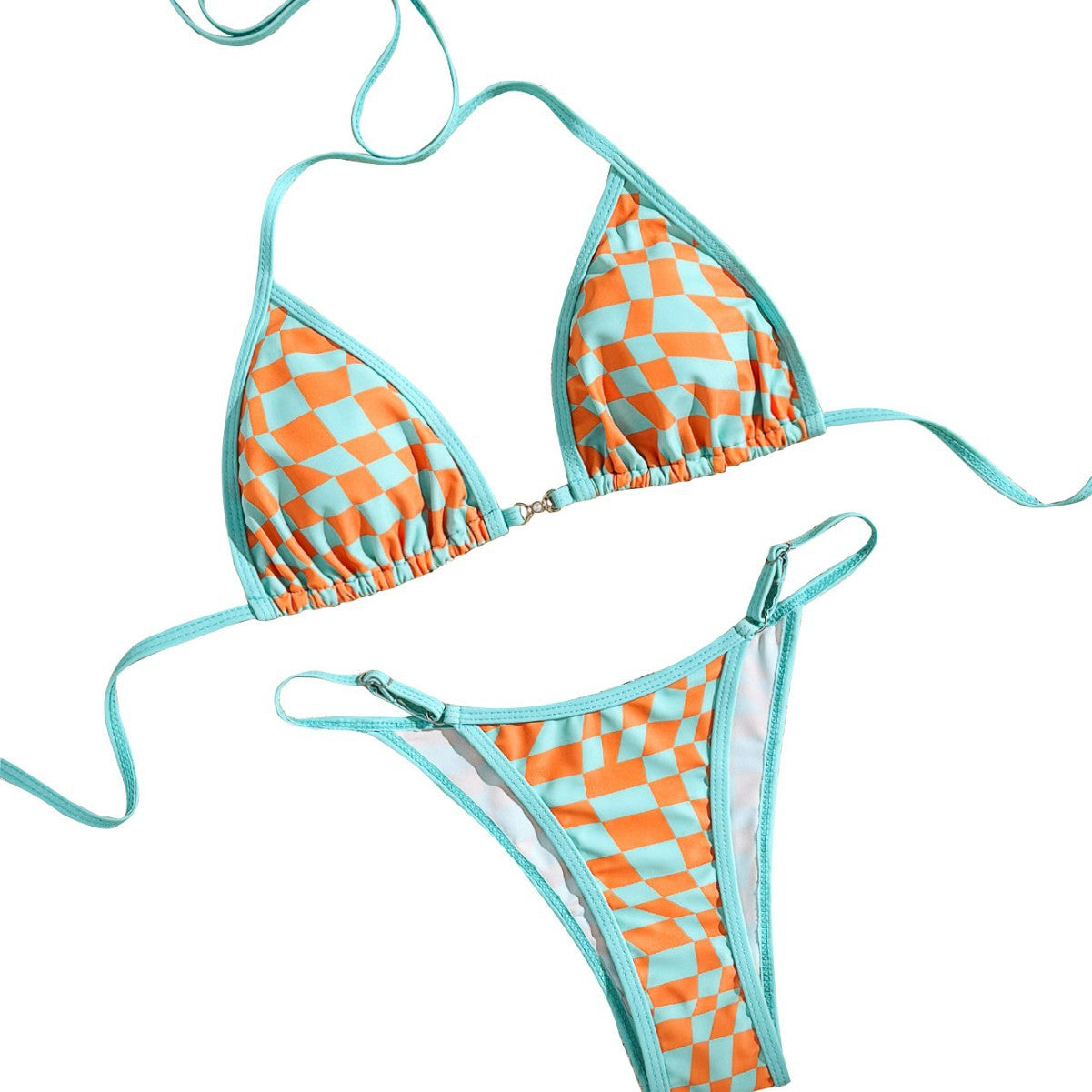 Checkerboard Split Bikini Swimsuit Printed Sexy Vacation