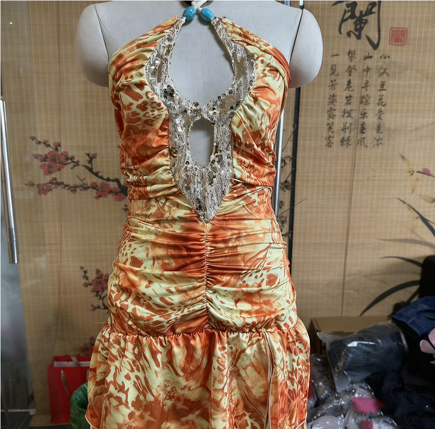 V-neck sequined one-piece swimsuit