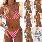 Lace Up Multi-color Checkered Split Swimsuit Women
