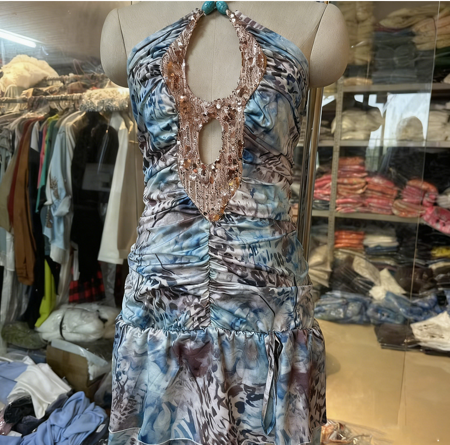 V-neck sequined one-piece swimsuit