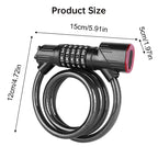 5-Digit Password Bike Lock with Safety Tail Light - Anti-Theft Steel Cable Chain Lock, Bicycle Security Accessory